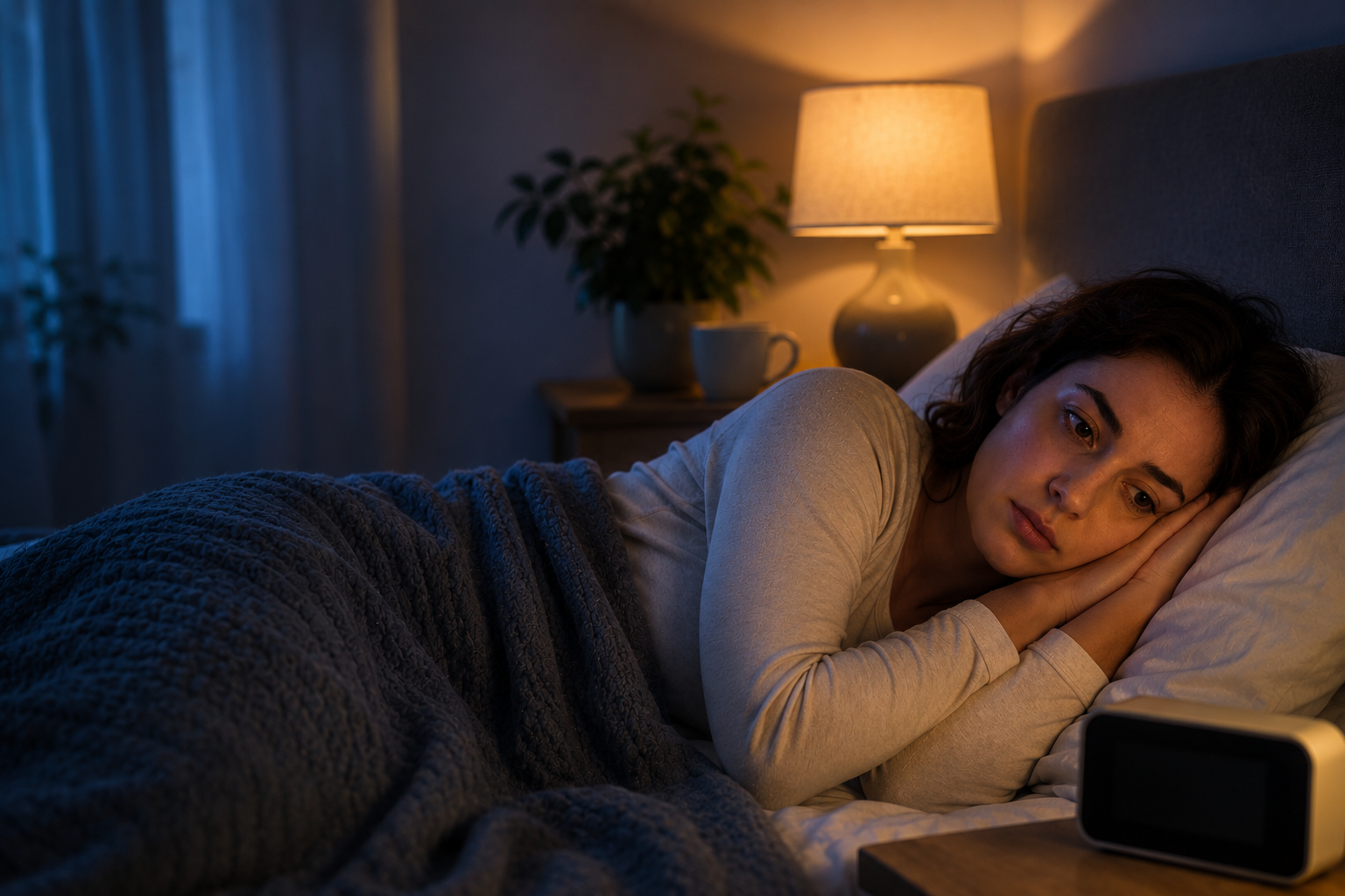 woman in bed awake at night